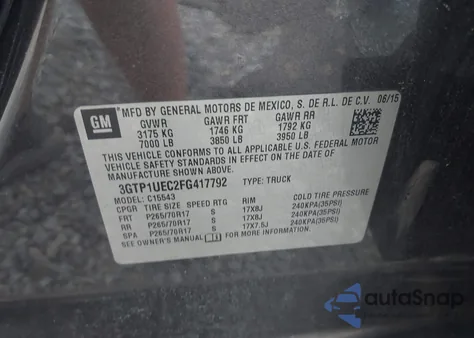 2015 GMC Sierra 1500 Sle z USA, uszkodzony, nr VIN 3GTP1UEC2FG417792